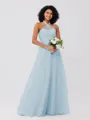A-Line/Princess Tulle Ruffles Halter Sleeveless Floor-Length Bridesmaid Dresses