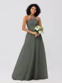 A-Line/Princess Tulle Ruffles Halter Sleeveless Floor-Length Bridesmaid Dresses