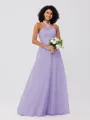 A-Line/Princess Tulle Ruffles Halter Sleeveless Floor-Length Bridesmaid Dresses