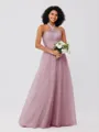 A-Line/Princess Tulle Ruffles Halter Sleeveless Floor-Length Bridesmaid Dresses