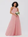 A-Line/Princess Tulle Ruffles Halter Sleeveless Floor-Length Bridesmaid Dresses