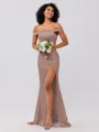 Sheath/Column Silk like Satin Ruched Off-the-Shoulder Sleeveless Sweep/Brush Train Bridesmaid Dresses