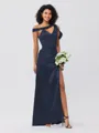 Sheath/Column Charmeuse Ruched One-Shoulder Sleeveless Floor-Length Bridesmaid Dresses