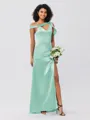 Sheath/Column Charmeuse Ruched One-Shoulder Sleeveless Floor-Length Bridesmaid Dresses