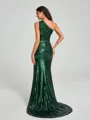 Sheath/Column One-Shoulder Sweep/Brush Train Sleeveless Sequins Bridesmaid Dress