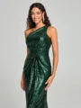 Sheath/Column One-Shoulder Sweep/Brush Train Sleeveless Sequins Bridesmaid Dress