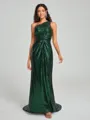 Sheath/Column One-Shoulder Sweep/Brush Train Sleeveless Sequins Bridesmaid Dress