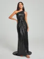Sheath/Column One-Shoulder Sweep/Brush Train Sleeveless Sequins Bridesmaid Dress