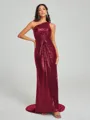 Sheath/Column One-Shoulder Sweep/Brush Train Sleeveless Sequins Bridesmaid Dress