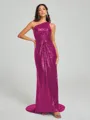 Sheath/Column One-Shoulder Sweep/Brush Train Sleeveless Sequins Bridesmaid Dress