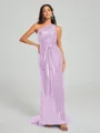Sheath/Column One-Shoulder Sweep/Brush Train Sleeveless Sequins Bridesmaid Dress