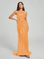 Sheath/Column One-Shoulder Sweep/Brush Train Sleeveless Sequins Bridesmaid Dress