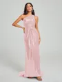Sheath/Column One-Shoulder Sweep/Brush Train Sleeveless Sequins Bridesmaid Dress