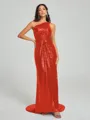 Sheath/Column One-Shoulder Sweep/Brush Train Sleeveless Sequins Bridesmaid Dress