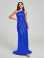 Sheath/Column One-Shoulder Sweep/Brush Train Sleeveless Sequins Bridesmaid Dress