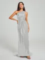 Sheath/Column One-Shoulder Sweep/Brush Train Sleeveless Sequins Bridesmaid Dress