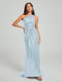 Sheath/Column One-Shoulder Sweep/Brush Train Sleeveless Sequins Bridesmaid Dress