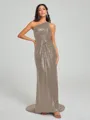 Sheath/Column One-Shoulder Sweep/Brush Train Sleeveless Sequins Bridesmaid Dress