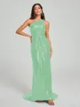 Sheath/Column One-Shoulder Sweep/Brush Train Sleeveless Sequins Bridesmaid Dress