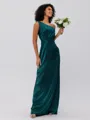 Sheath/Column Silk Like Satin Ruched One-Shoulder Sleeveless Floor-Length Bridesmaid Dresses