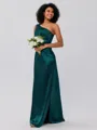 Sheath/Column Silk Like Satin Ruched One-Shoulder Sleeveless Floor-Length Bridesmaid Dresses