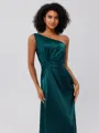 Sheath/Column Silk Like Satin Ruched One-Shoulder Sleeveless Floor-Length Bridesmaid Dresses