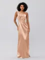 Sheath/Column Silk Like Satin Ruched One-Shoulder Sleeveless Floor-Length Bridesmaid Dresses