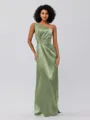 Sheath/Column Silk Like Satin Ruched One-Shoulder Sleeveless Floor-Length Bridesmaid Dresses