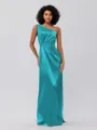 Sheath/Column Silk Like Satin Ruched One-Shoulder Sleeveless Floor-Length Bridesmaid Dresses