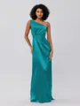 Sheath/Column Silk Like Satin Ruched One-Shoulder Sleeveless Floor-Length Bridesmaid Dresses