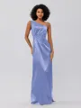 Sheath/Column Silk Like Satin Ruched One-Shoulder Sleeveless Floor-Length Bridesmaid Dresses