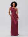 Sheath/Column Silk Like Satin Ruched One-Shoulder Sleeveless Floor-Length Bridesmaid Dresses