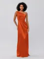 Sheath/Column Silk Like Satin Ruched One-Shoulder Sleeveless Floor-Length Bridesmaid Dresses