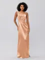Sheath/Column Silk Like Satin Ruched One-Shoulder Sleeveless Floor-Length Bridesmaid Dresses