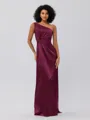 Sheath/Column Silk Like Satin Ruched One-Shoulder Sleeveless Floor-Length Bridesmaid Dresses