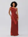 Sheath/Column Silk Like Satin Ruched One-Shoulder Sleeveless Floor-Length Bridesmaid Dresses