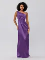 Sheath/Column Silk Like Satin Ruched One-Shoulder Sleeveless Floor-Length Bridesmaid Dresses