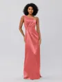 Sheath/Column Silk Like Satin Ruched One-Shoulder Sleeveless Floor-Length Bridesmaid Dresses