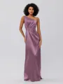 Sheath/Column Silk Like Satin Ruched One-Shoulder Sleeveless Floor-Length Bridesmaid Dresses