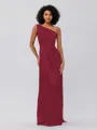 Sheath/Column Silk Like Satin Ruched One-Shoulder Sleeveless Floor-Length Bridesmaid Dresses