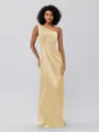 Sheath/Column Silk Like Satin Ruched One-Shoulder Sleeveless Floor-Length Bridesmaid Dresses