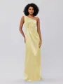 Sheath/Column Silk Like Satin Ruched One-Shoulder Sleeveless Floor-Length Bridesmaid Dresses