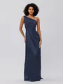 Sheath/Column Silk Like Satin Ruched One-Shoulder Sleeveless Floor-Length Bridesmaid Dresses