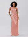 Sheath/Column Silk Like Satin Ruched One-Shoulder Sleeveless Floor-Length Bridesmaid Dresses