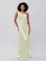 Sheath/Column Silk Like Satin Ruched One-Shoulder Sleeveless Floor-Length Bridesmaid Dresses