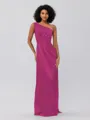 Sheath/Column Silk Like Satin Ruched One-Shoulder Sleeveless Floor-Length Bridesmaid Dresses