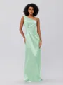 Sheath/Column Silk Like Satin Ruched One-Shoulder Sleeveless Floor-Length Bridesmaid Dresses