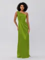 Sheath/Column Silk Like Satin Ruched One-Shoulder Sleeveless Floor-Length Bridesmaid Dresses