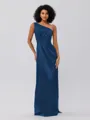Sheath/Column Silk Like Satin Ruched One-Shoulder Sleeveless Floor-Length Bridesmaid Dresses