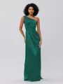 Sheath/Column Silk Like Satin Ruched One-Shoulder Sleeveless Floor-Length Bridesmaid Dresses